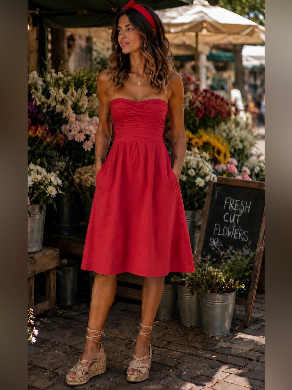 Deletta by Anthropologie Strapless Red Mini Dress – Size 10- 100% Cotton